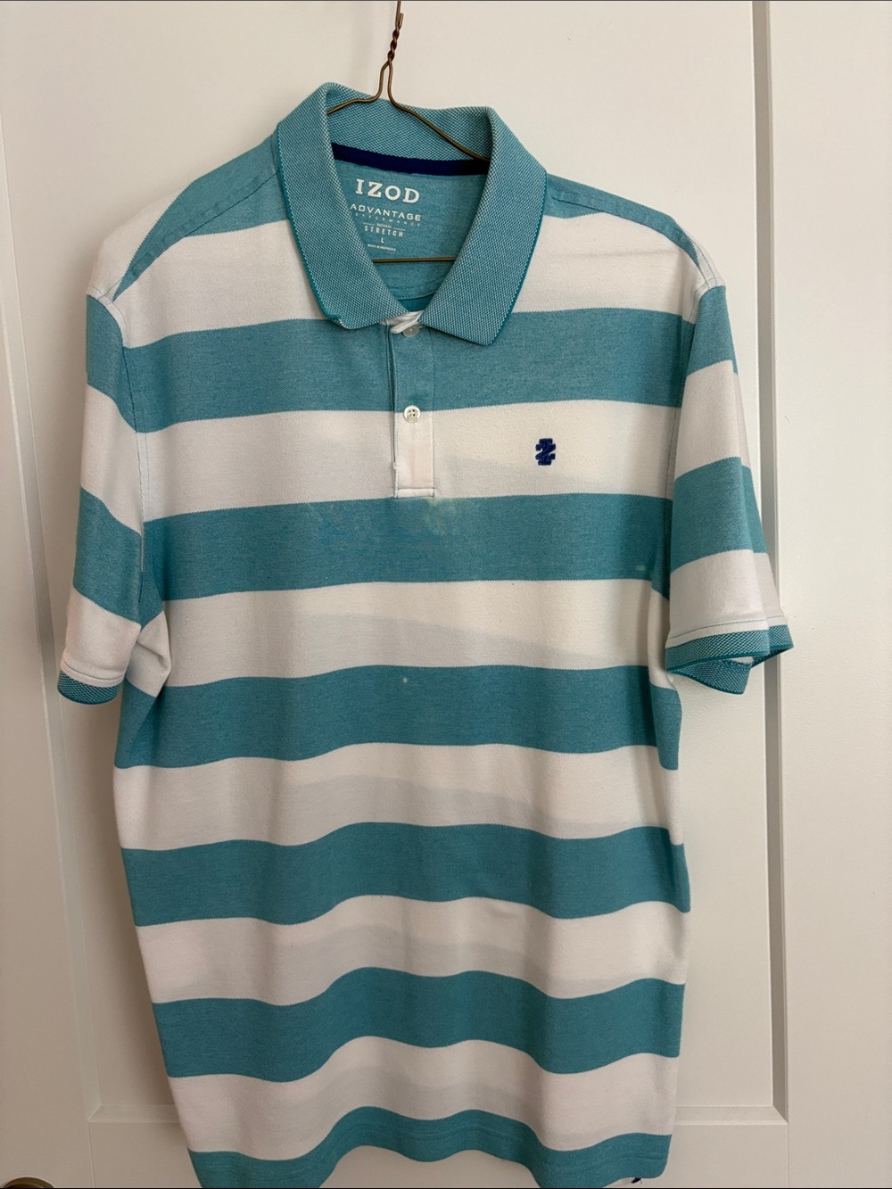 IZOD Advantage Men’s Teal and White Striped Polo Shirt